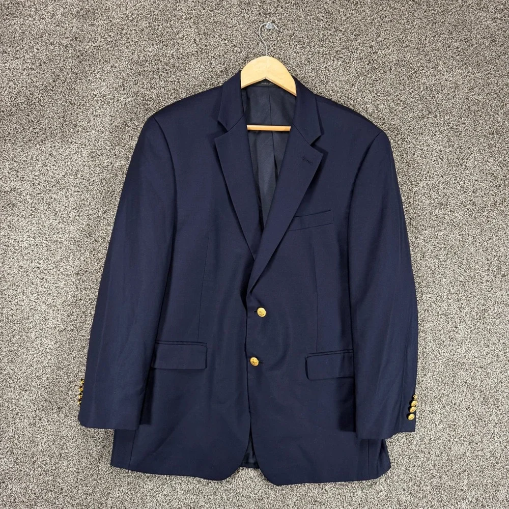 LAUREN RALPH LAUREN Blazer Mens 42R Blue Wool Gold Buttons Sport Coat Jacket